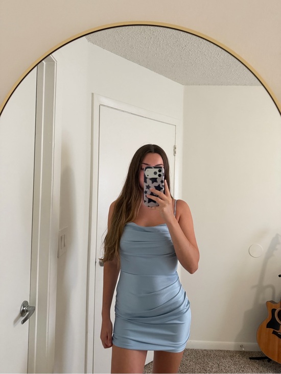 Windsor Dresses & Skirts - Windsor Satin Cowl Neck Mini Dress - Light Blue